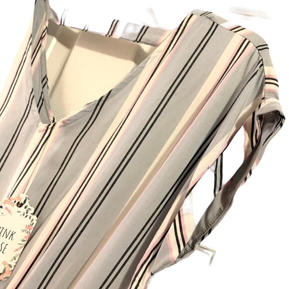 Pink Rose Blue Hydra Stripe Blouson Mini Dress Medium Spring Pastel Bar Back NWT - Picture 6 of 14